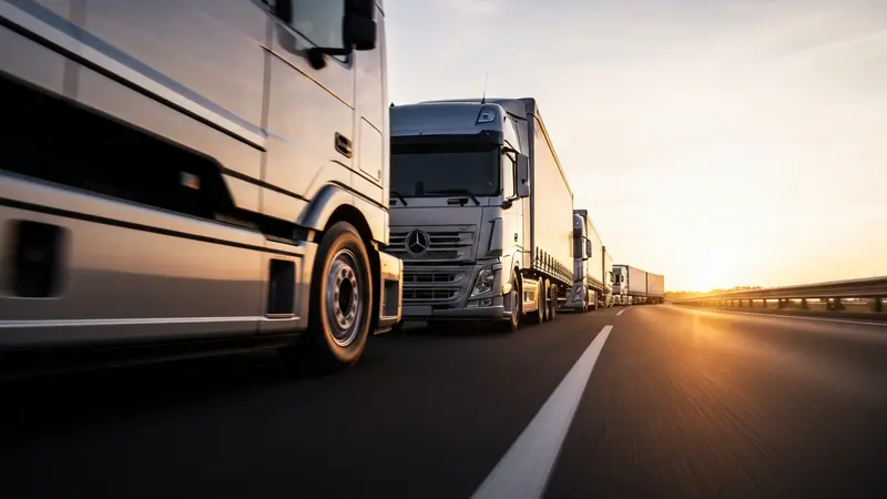 Frota de transportadora rodando de forma eficiente com suporte de marketing estratégico